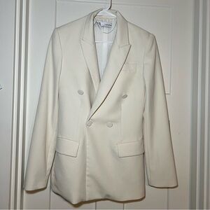 ZARA TAILORED DOUBLE BREASTED BLAZERECRU REF 2618/703 Size Small Ivory